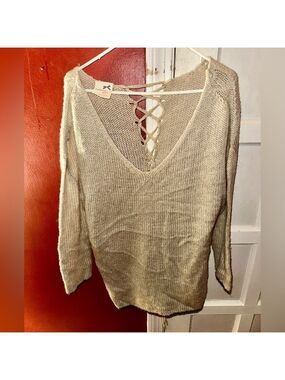 Tommy Hilfiger Girl V-Neck Tunic Lace-Up Backside Sweater